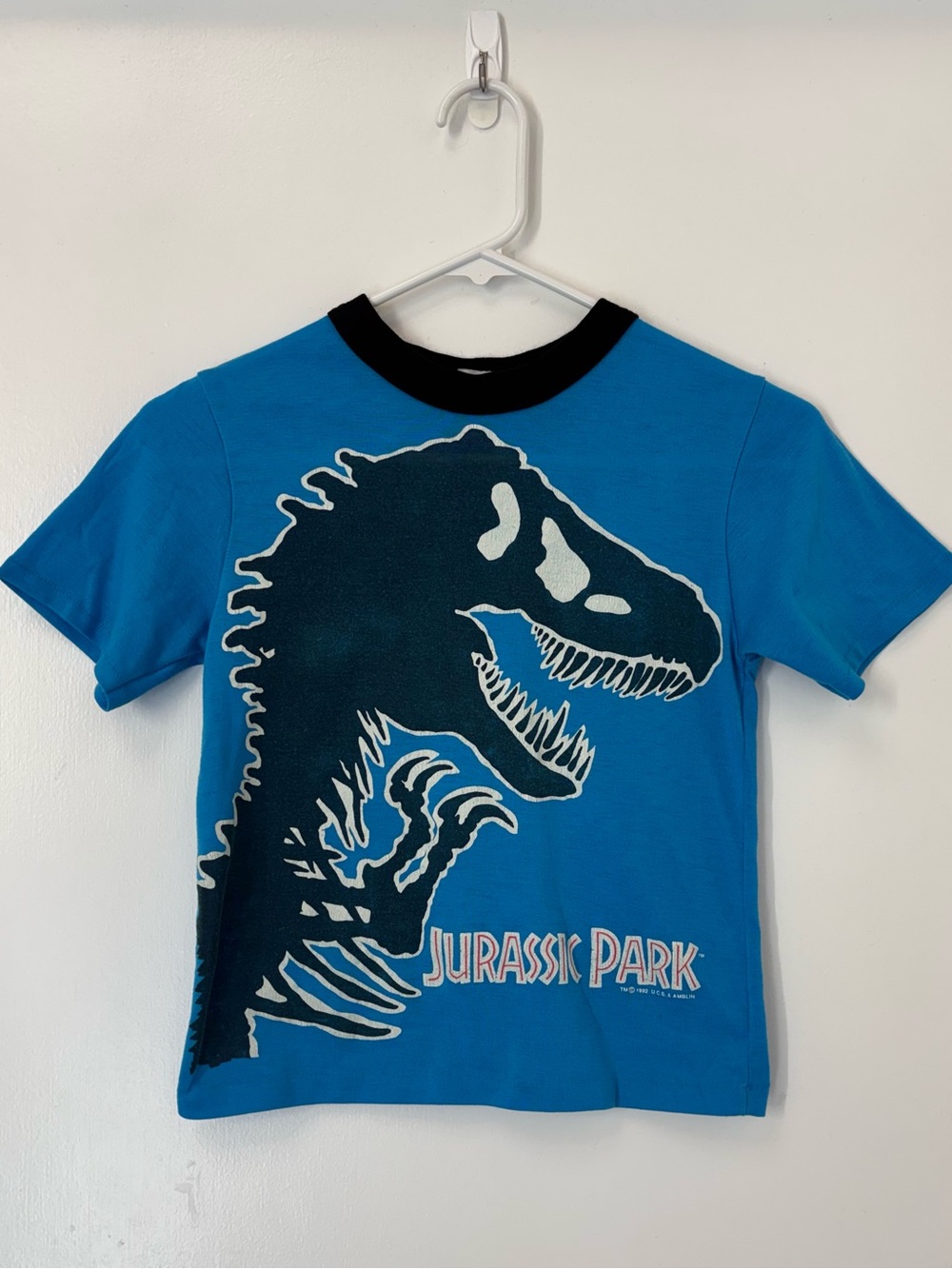 Vintage Original Jurassic Park Movie T-Shirt Teal Graphic Dinosaur Youth Medium